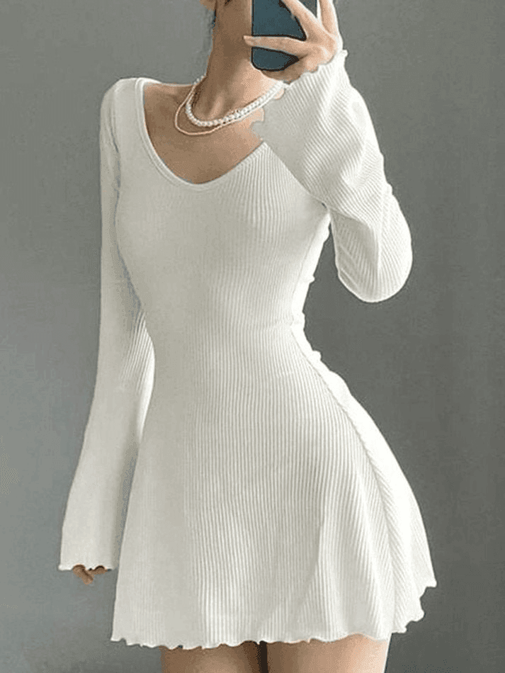 Simple Knitted Long Sleeve Mini Dress - AnotherChill