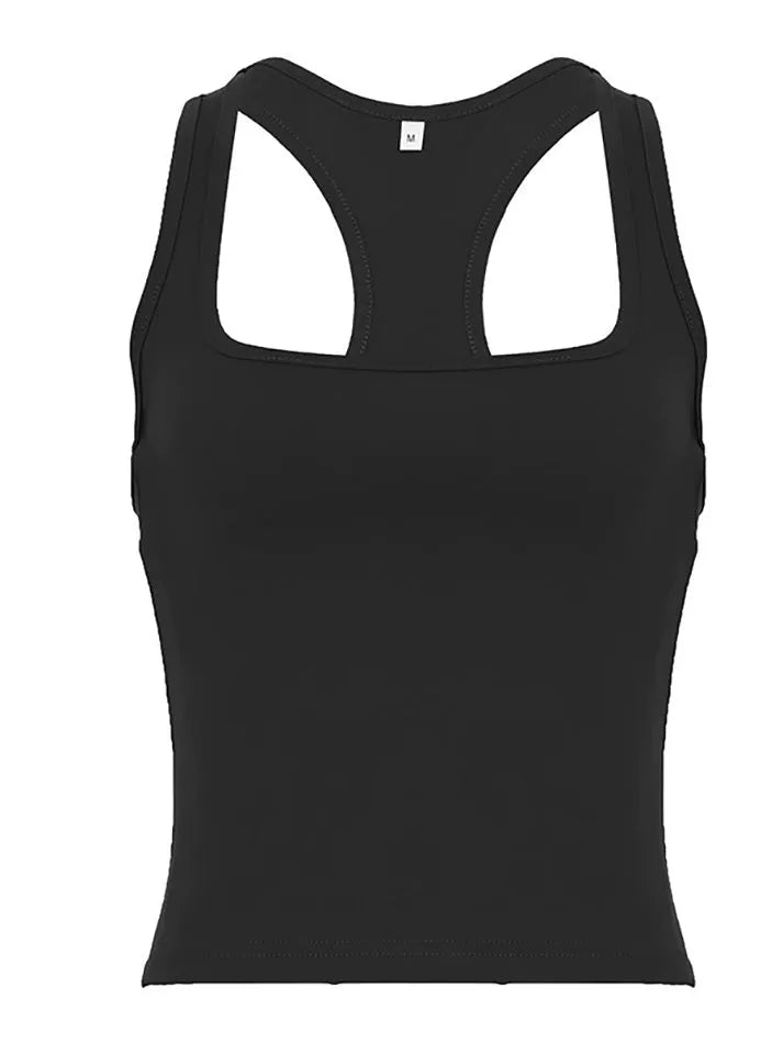 Simple Solid Slim Fit Square Neck Tank Top - AnotherChill