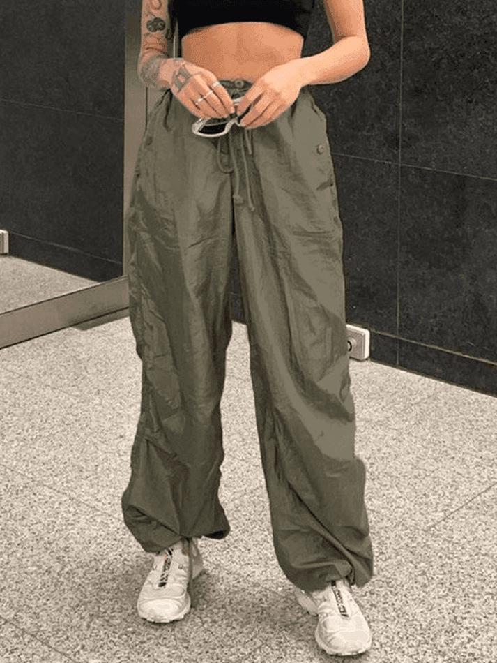 Size Friendly Low Waist Parachute Cargo Pants - AnotherChill