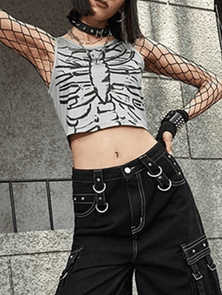 Skull Print Cropped Tank Top - AnotherChill