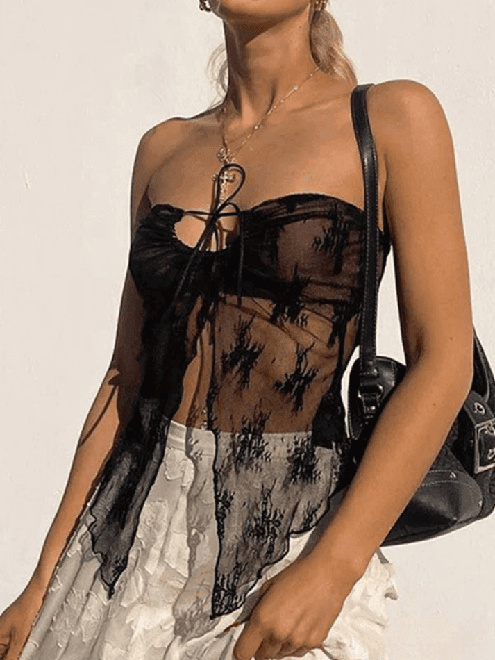 Slit Sheer Mesh Bandeau Top - AnotherChill