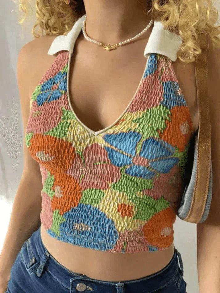 Smocked Halter Cropped Tank Top - AnotherChill