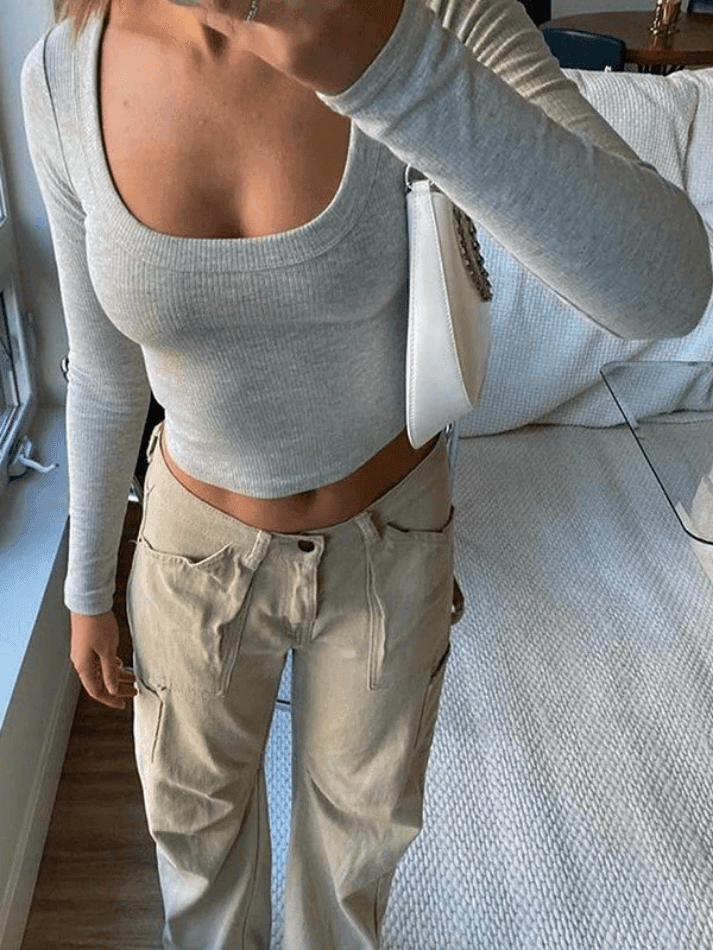 Solid Color Long Sleeve Knit Crop Top - AnotherChill