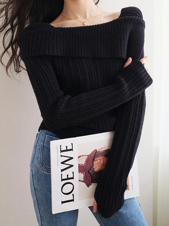 Solid Off Shoulder Knit Sweater - AnotherChill