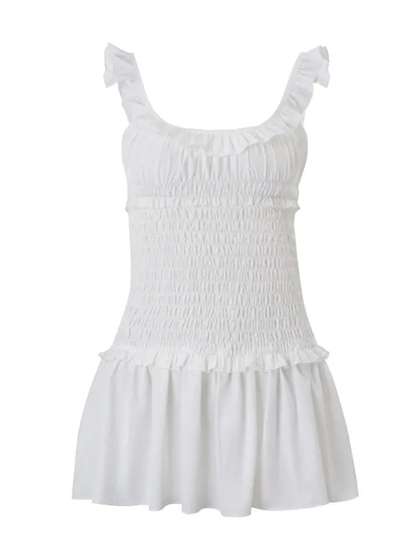 Solid Ruffled Pleated Cami Mini Dress - AnotherChill