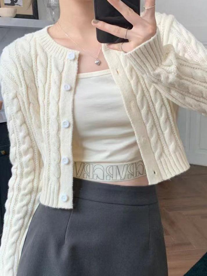 Solid Short Cable Knit Cardigan - AnotherChill