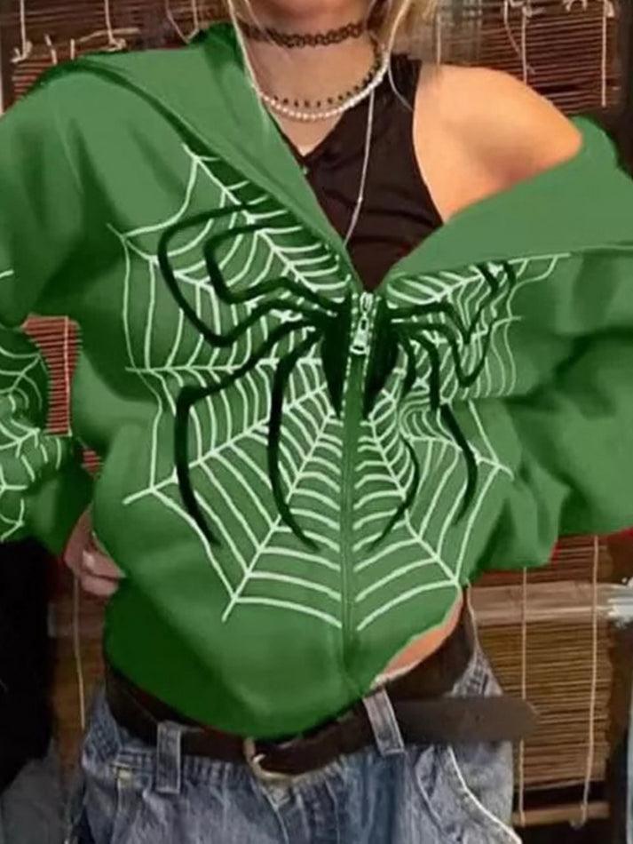 Spider Print Zip-Up Hoodie - AnotherChill