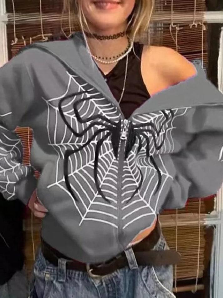 Spider Print Zip-Up Hoodie - AnotherChill