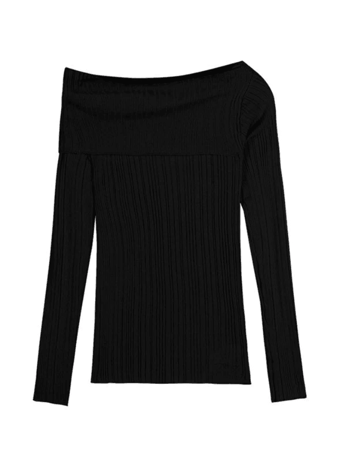 Split Off Shoulder Ribbed Knit Top - AnotherChill