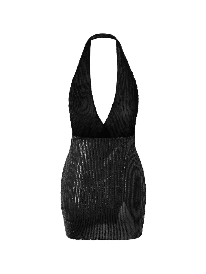 Split Sequin Halter Party Mini Dress - AnotherChill