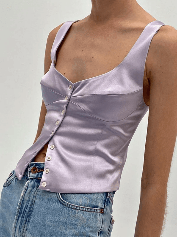 Square Neck Button Slim Fit Tank Top - AnotherChill