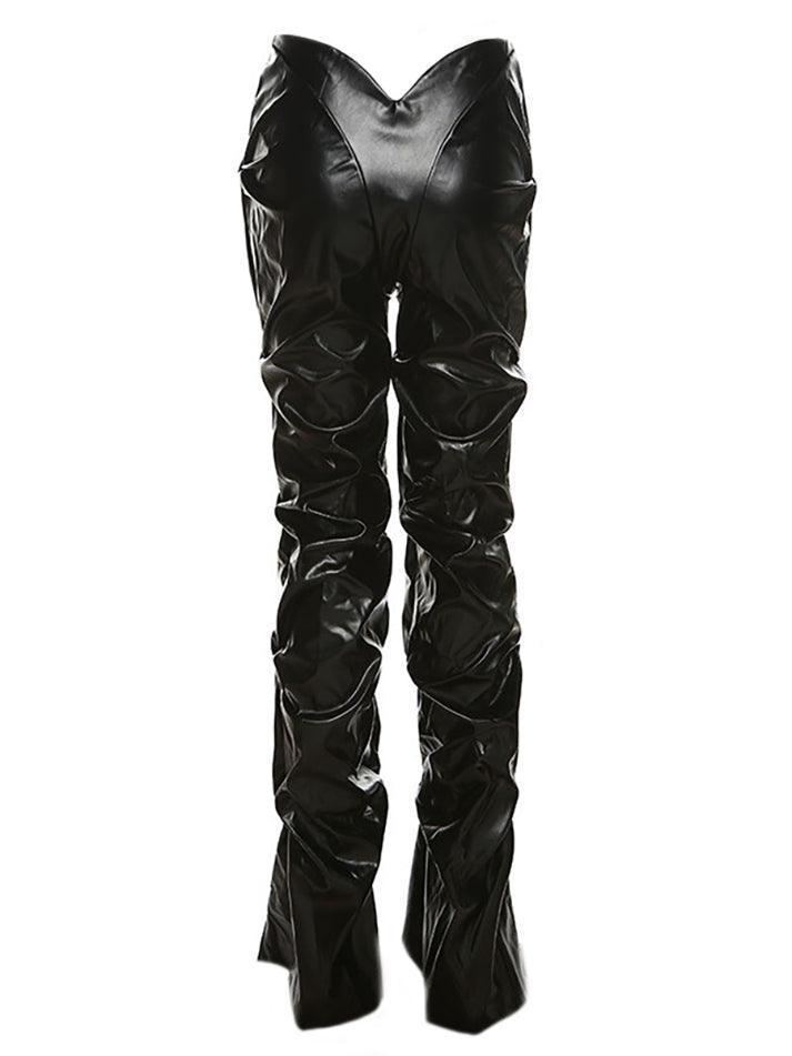 Stacked Low Waist Pu Leather Pants - AnotherChill