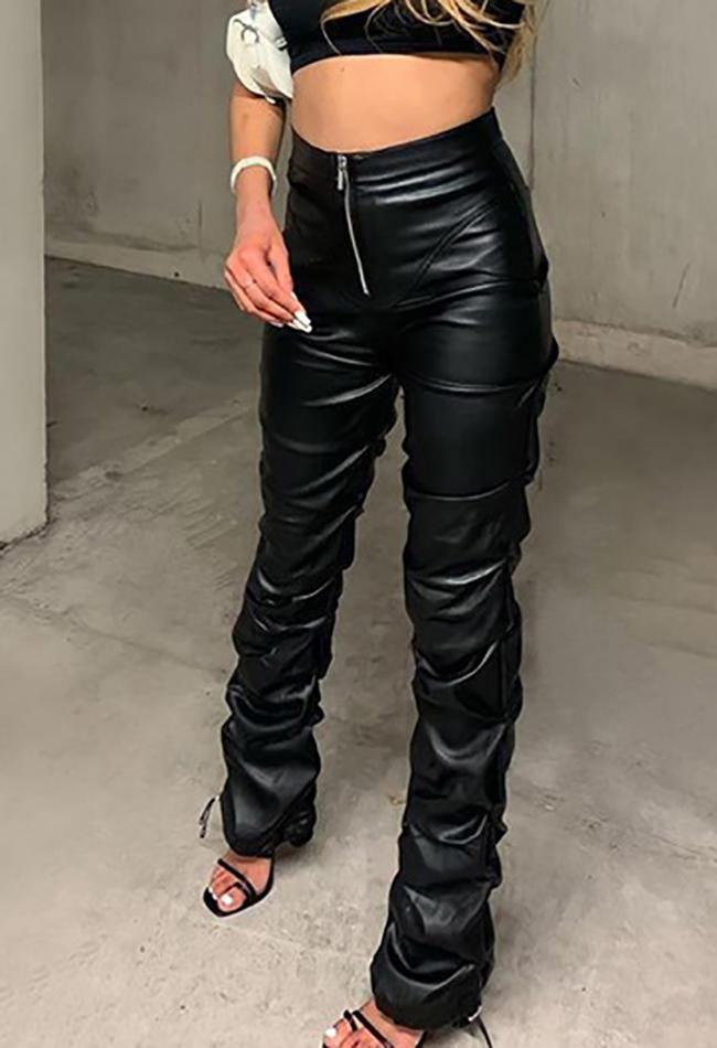 Stacked Pu Leather Pants - AnotherChill