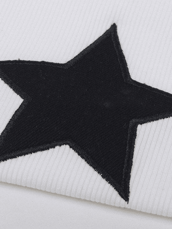 Star Embroidered Rib Cropped Tank Top - AnotherChill