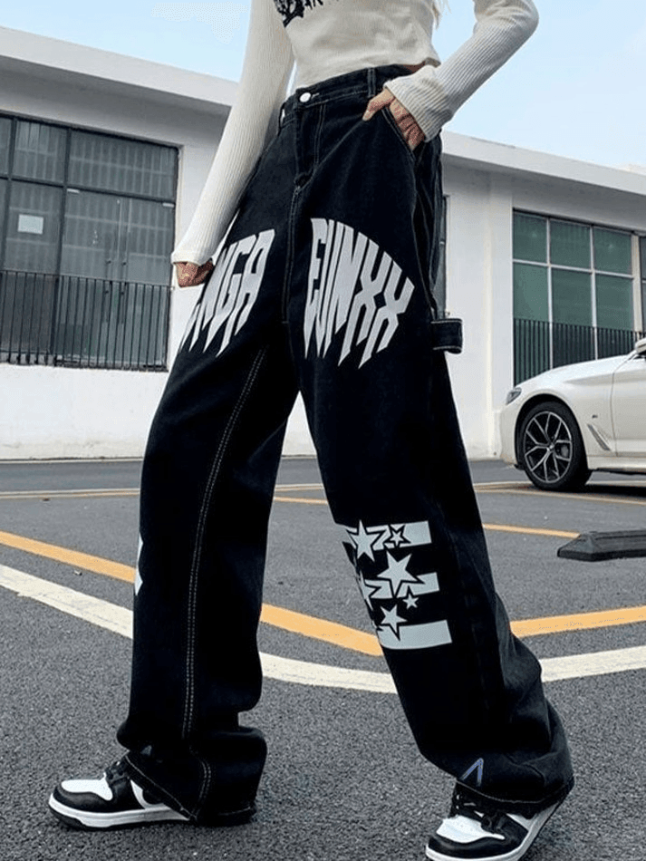 Star Letter Graphic Cargo Jeans - AnotherChill