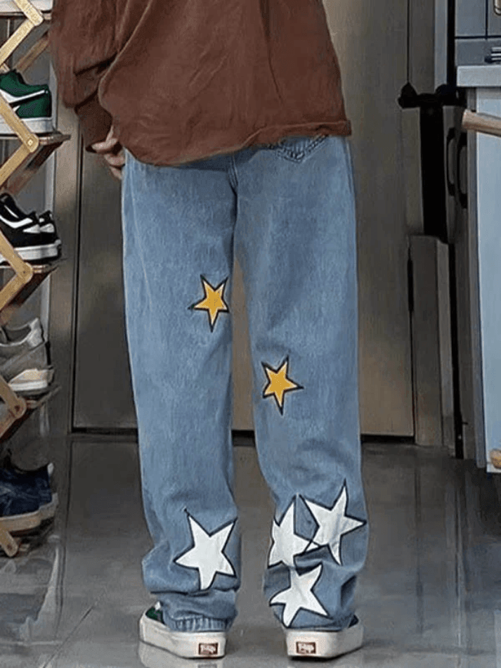 Star Patch Straight Leg Boyfriend Jeans - AnotherChill