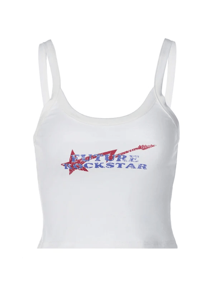 Stars Printed Letter Slim Tank Top - AnotherChill