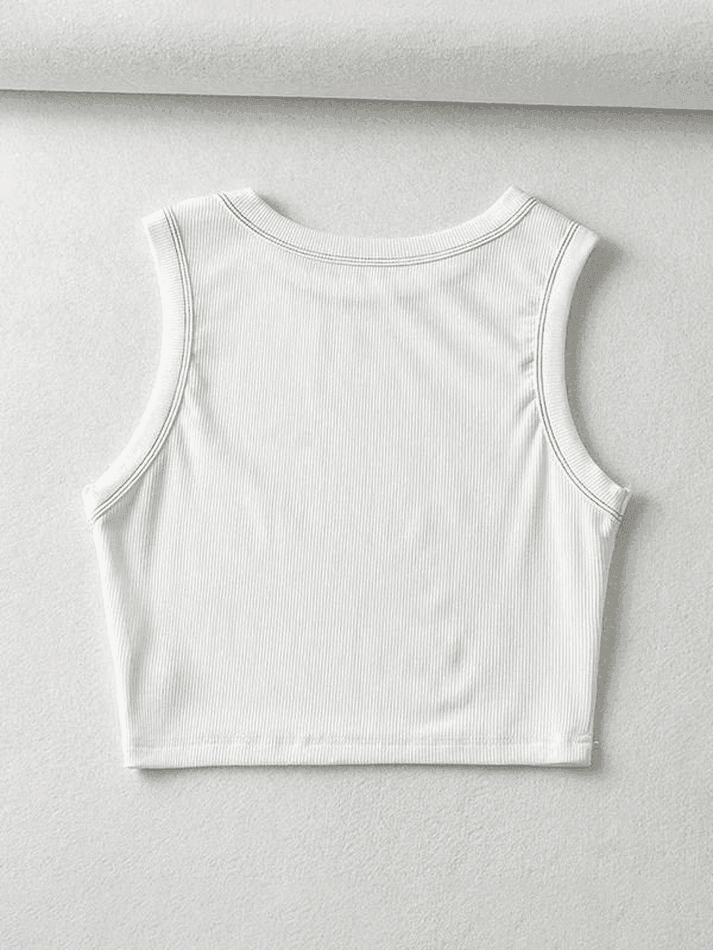 Stitched Detail Ribbed Crop Tank Top - AnotherChill