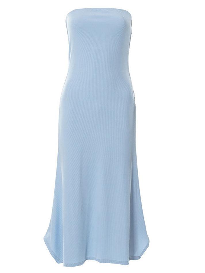 Strapless Split Ribbed Maxi Dress - AnotherChill