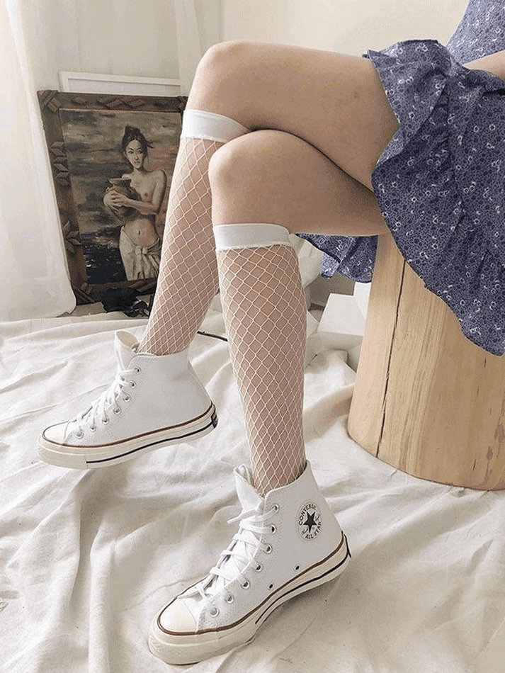 Stretch Fishnet Crew Socks - AnotherChill