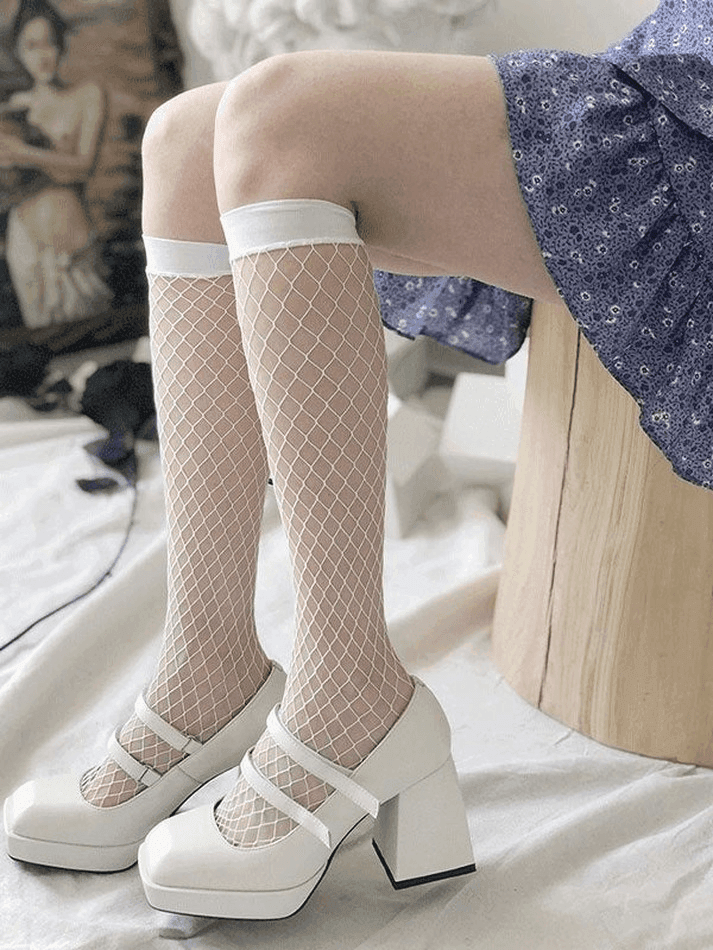 Stretch Fishnet Crew Socks - AnotherChill