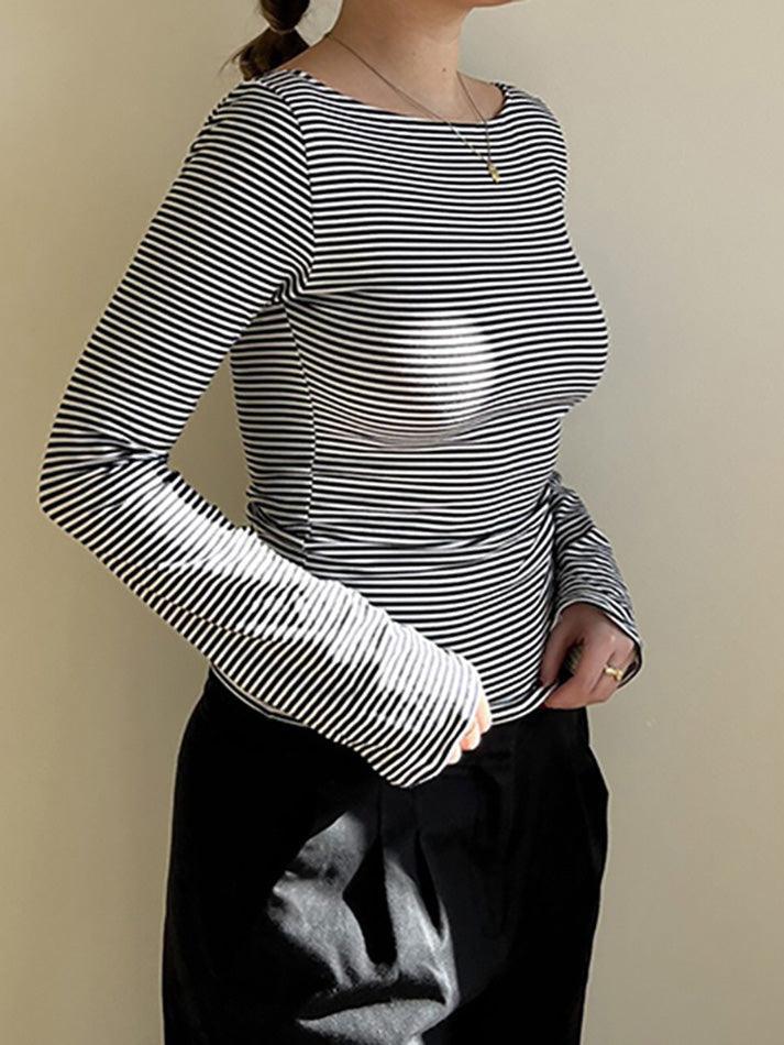 Striped Backless Long Sleeve Top - AnotherChill