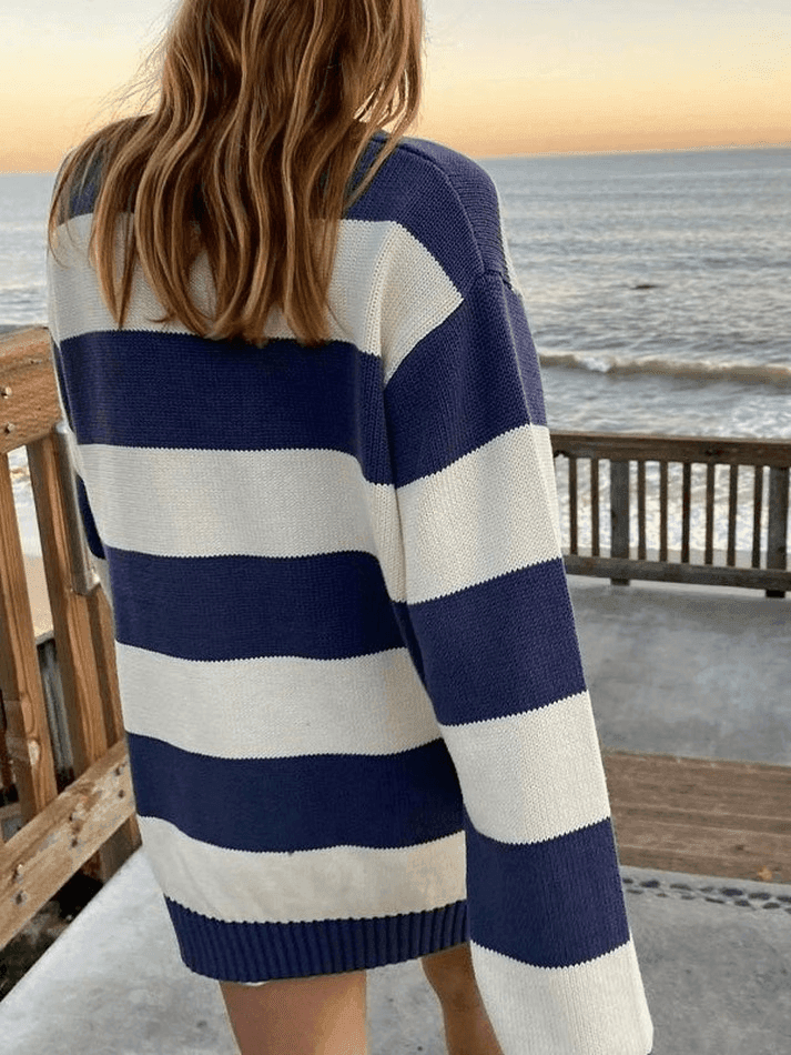 Striped Crew Neck Knit Sweater - AnotherChill