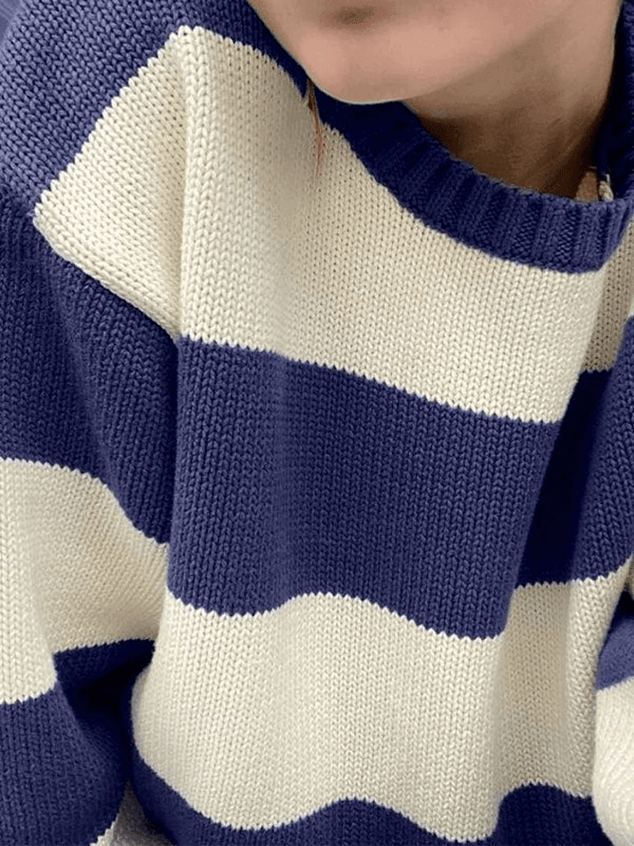 Striped Crew Neck Knit Sweater - AnotherChill