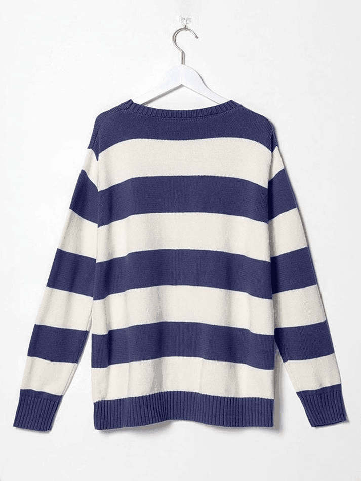 Striped Crew Neck Knit Sweater - AnotherChill