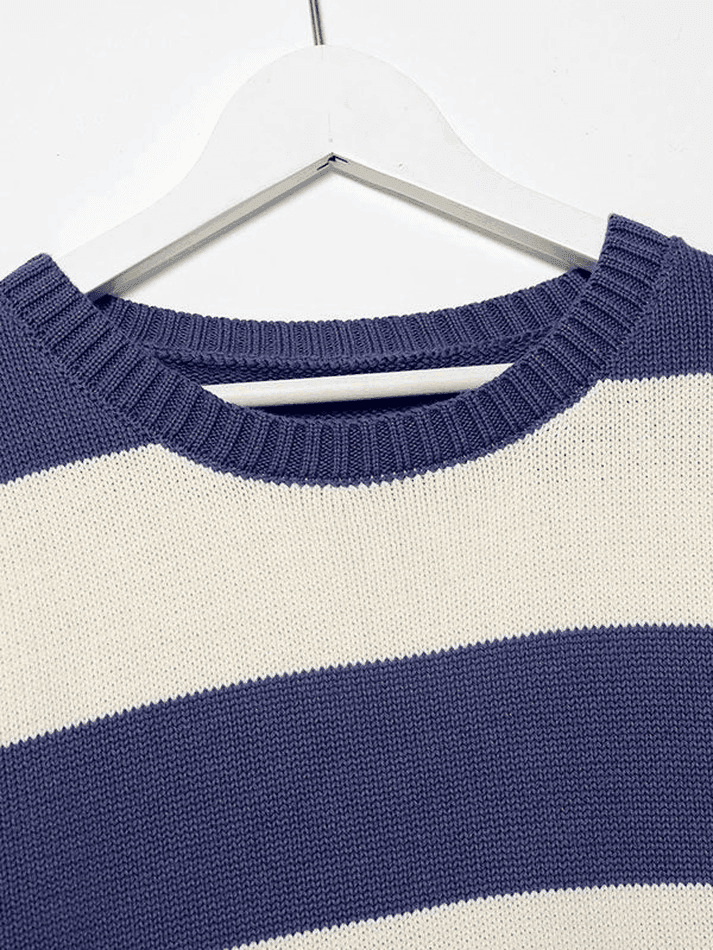 Striped Crew Neck Knit Sweater - AnotherChill