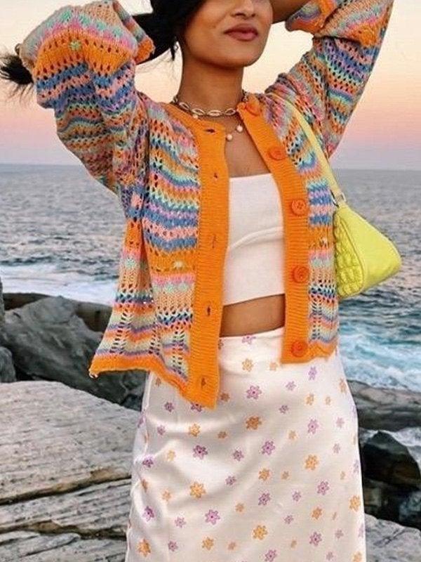 Striped Crochet Knit Cardigan - AnotherChill