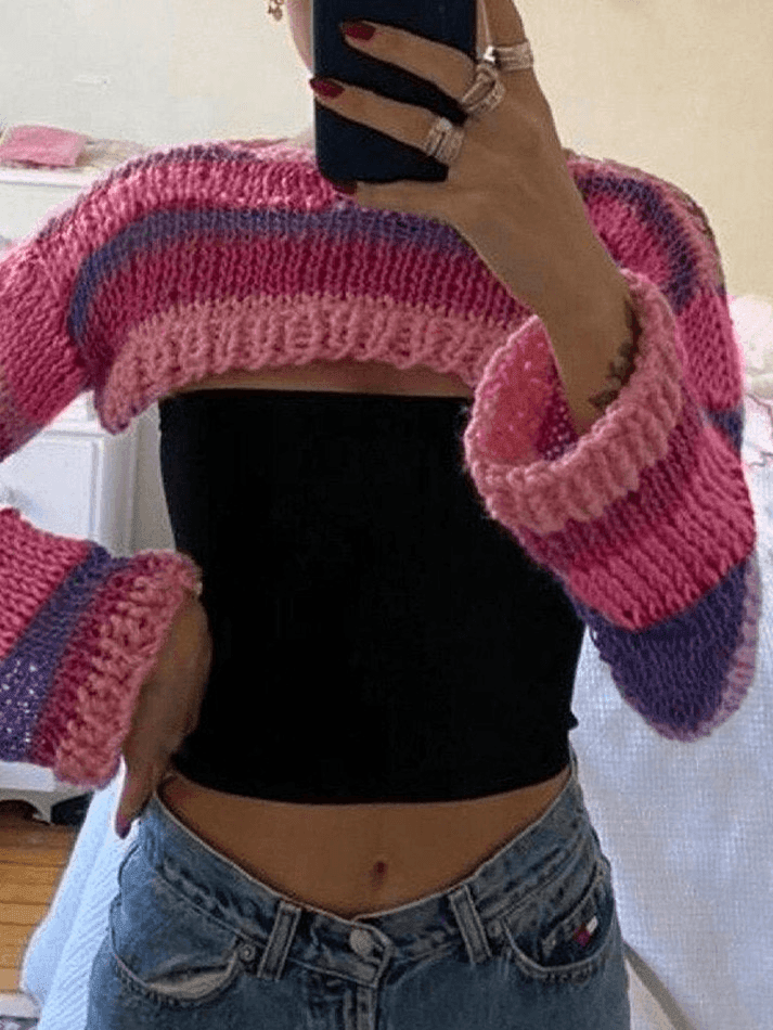 Striped Long Sleeve Bolero Sweater Top - AnotherChill