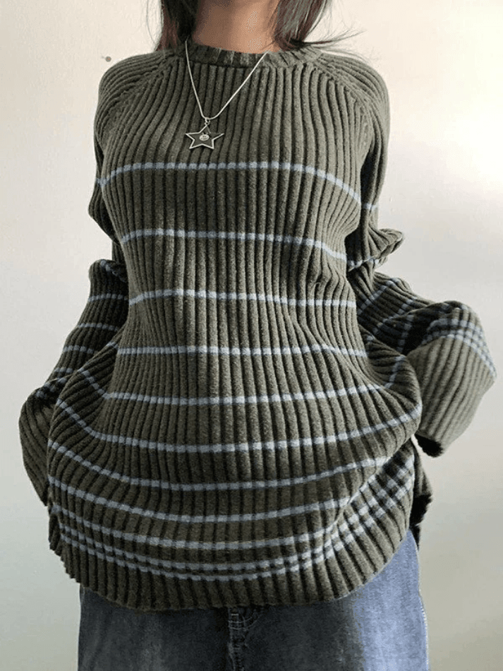 Striped Ribbed Pullover Knit Sweater - AnotherChill