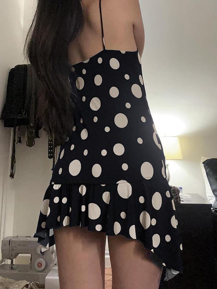 symmetrical Polka Dot Ruffle Mini Dress - AnotherChill