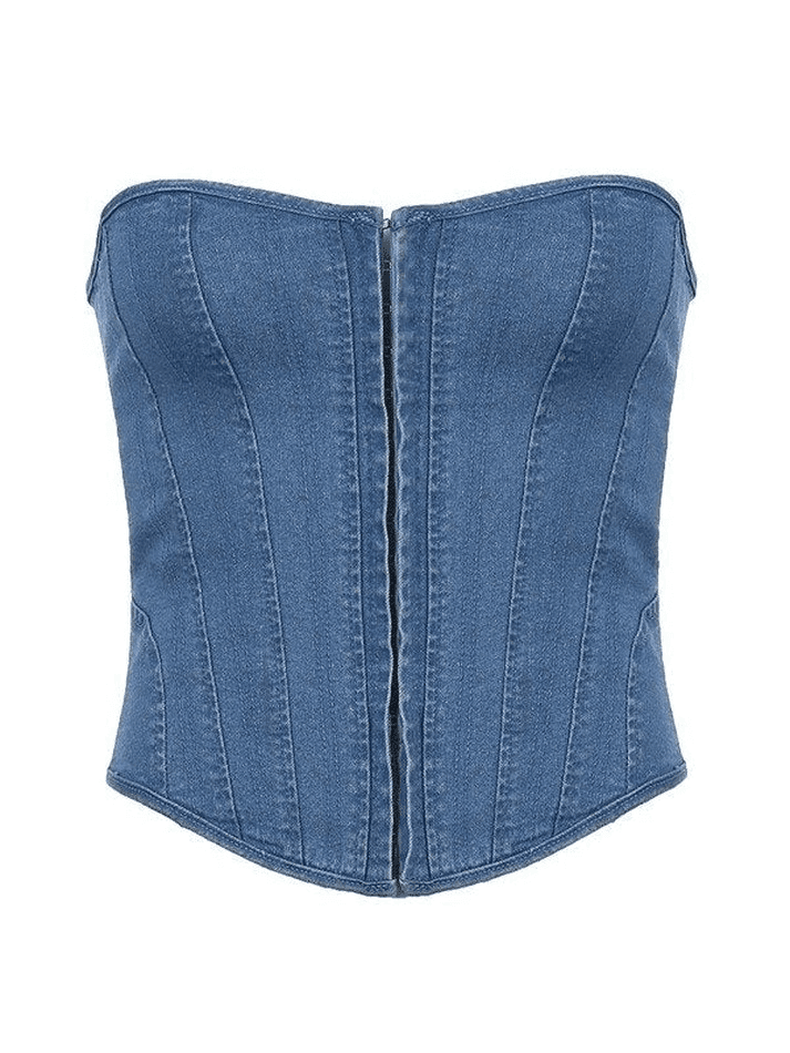 Tie Back Denim Bandeau Corset Top - AnotherChill