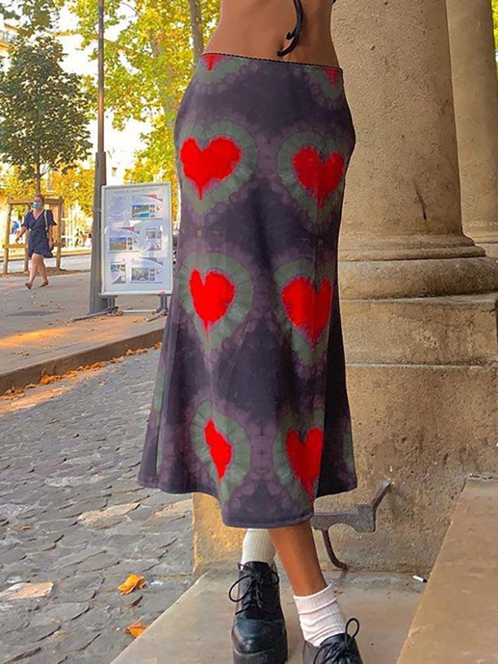 Tie-Dye Heart Wrap Midi Skirt - AnotherChill