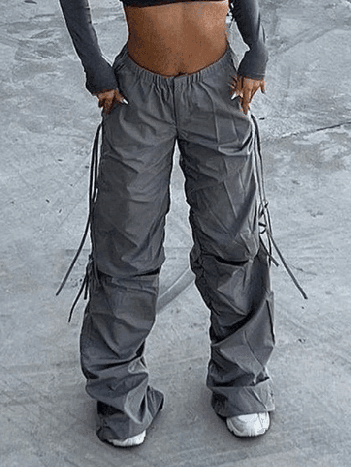 Tie Strap Cutout Parachute Cargo Pants - AnotherChill