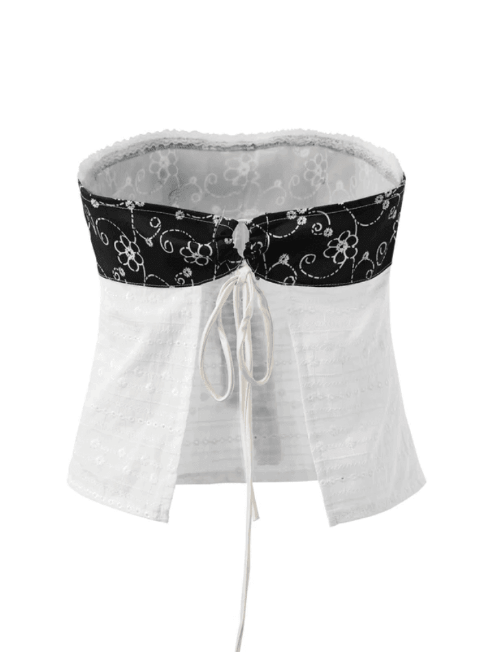 Tie Up Lace Patchwork Bandeau Top - AnotherChill