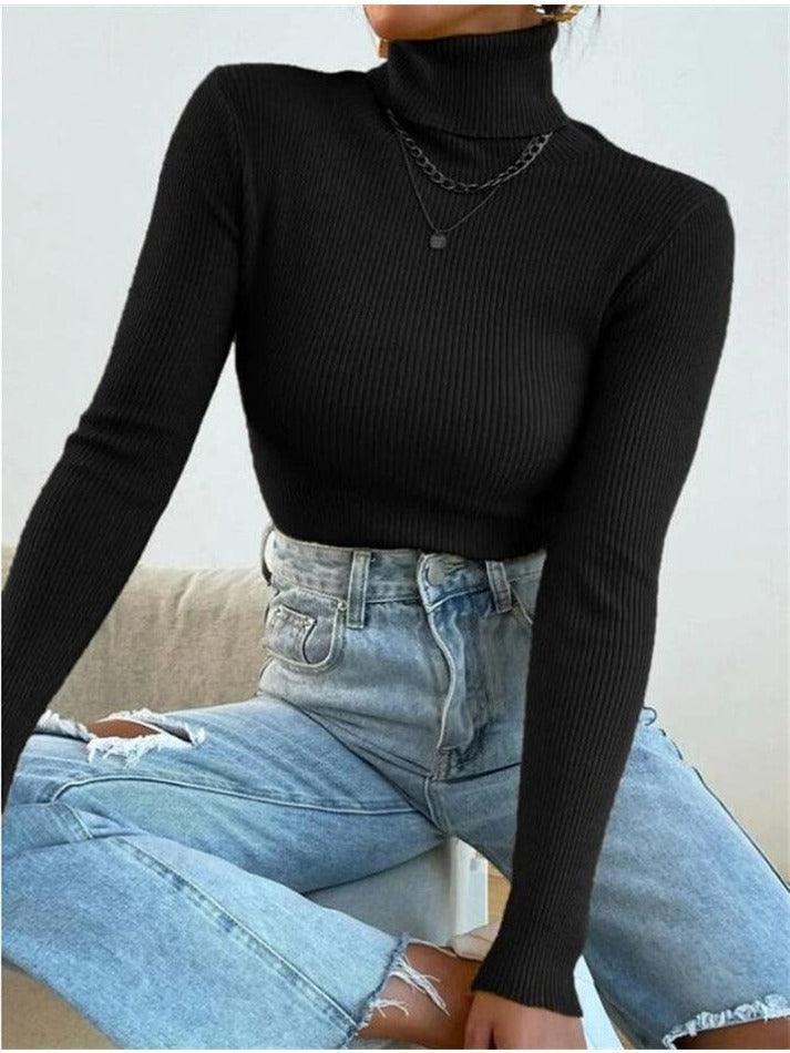 Turtleneck Ribbed Knit Sweater - AnotherChill