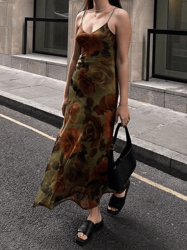 V Neck Floral Cami Maxi Dress - AnotherChill