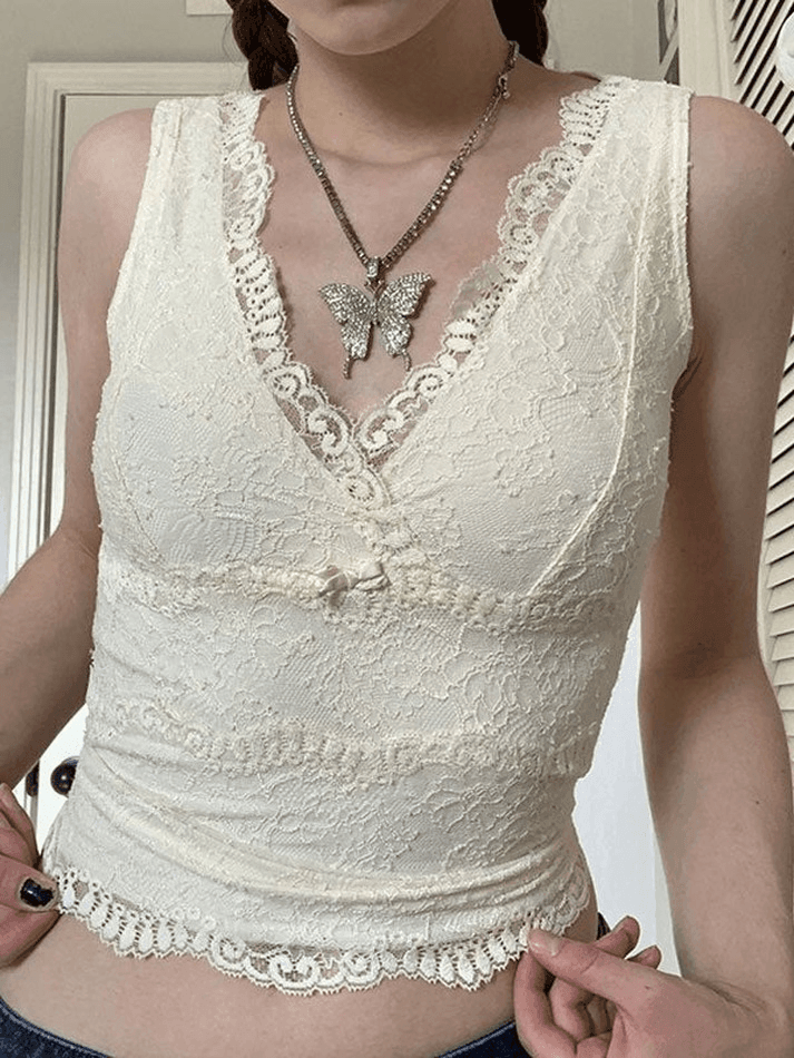 V Neck Lace Crop Tank Top - AnotherChill