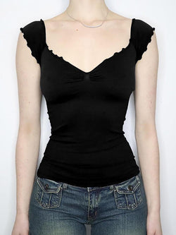 V-Neck Short Sleeve Backless Top - AnotherChill