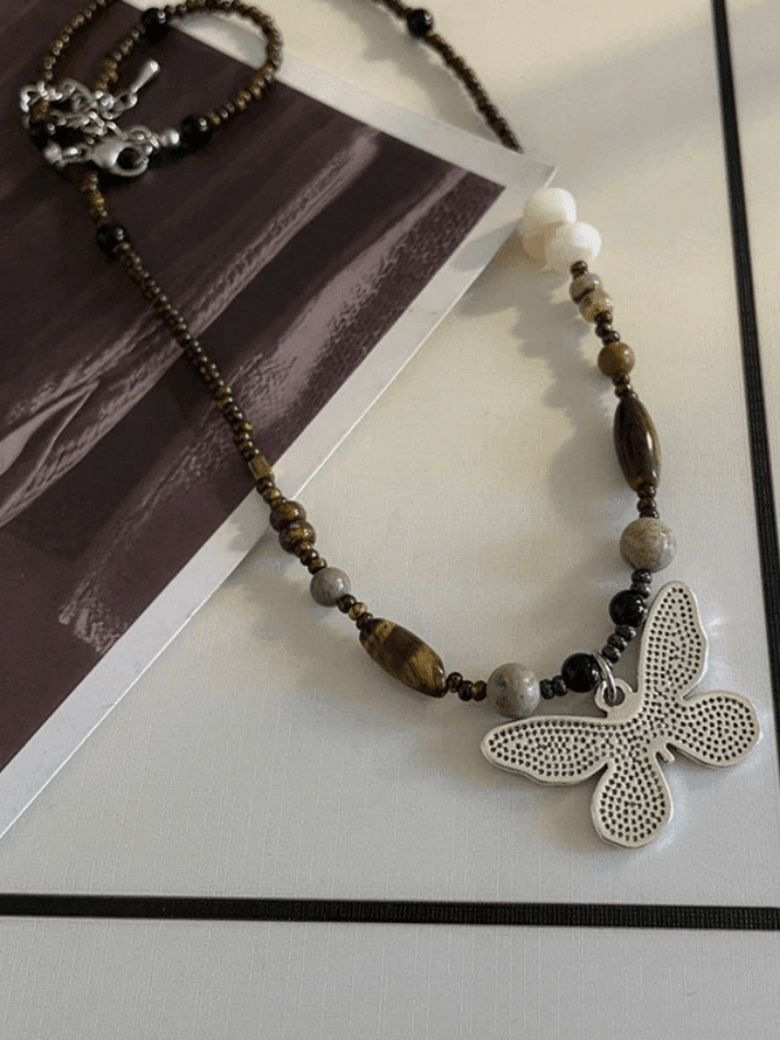 Vintage Beads Stone Butterfly Necklace - AnotherChill