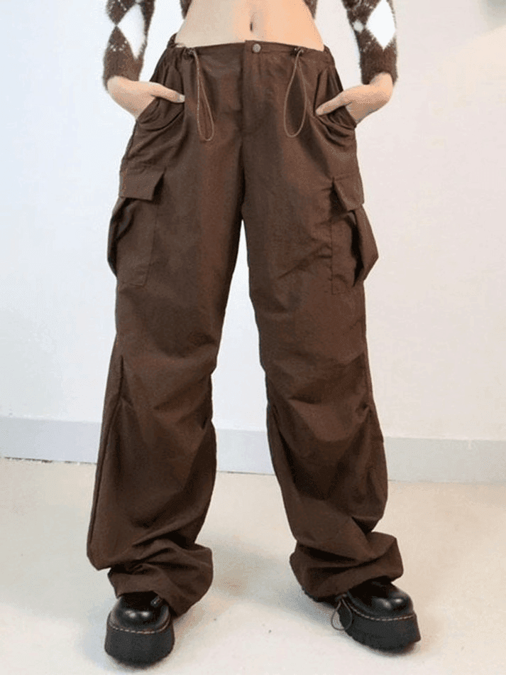 Vintage Brown Baggy Parachute Cargo Pants - AnotherChill