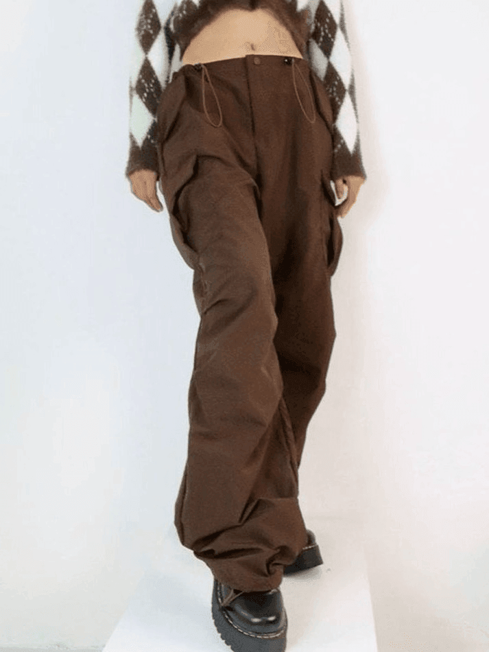 Vintage Brown Baggy Parachute Cargo Pants - AnotherChill