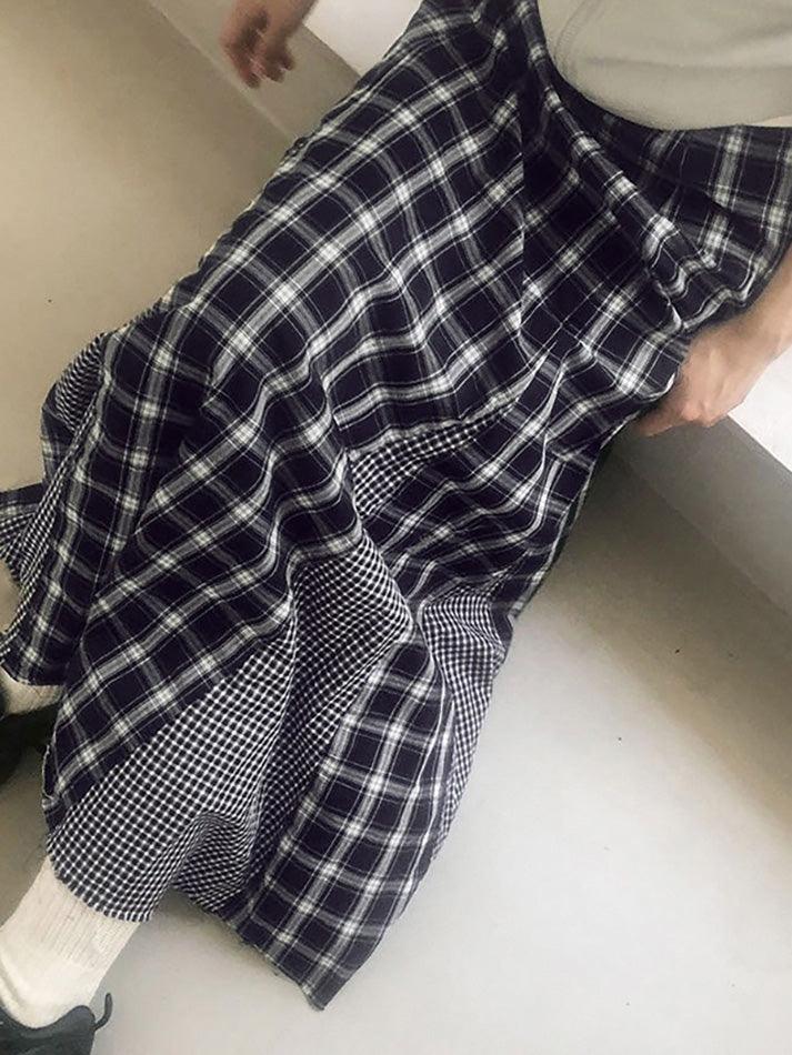 Vintage Contrast Patchwork A-Line Plaid Skirt - AnotherChill