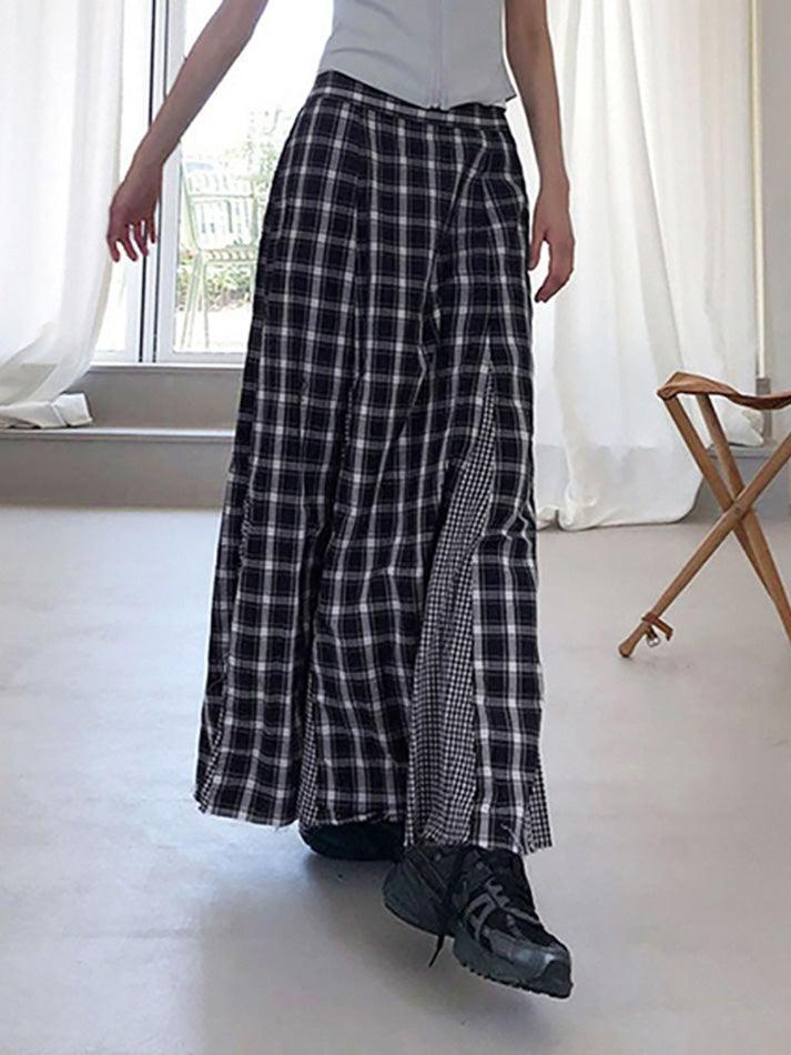 Vintage Contrast Patchwork A-Line Plaid Skirt - AnotherChill