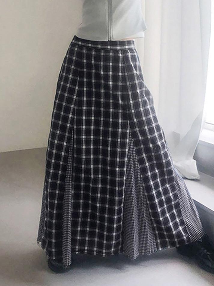 Vintage Contrast Patchwork A-Line Plaid Skirt - AnotherChill