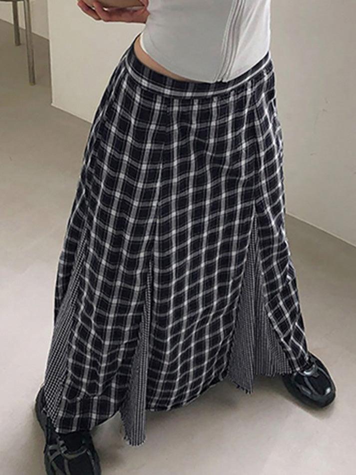 Vintage Contrast Patchwork A-Line Plaid Skirt - AnotherChill