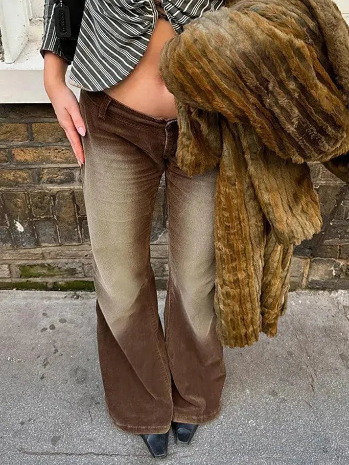 Vintage Contrast Washed Low-Rise Corduroy Pants - AnotherChill